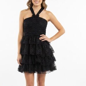 NWT Dsquared2 Kids Black Lace Tiered Mini Dress Halter Sz 12Y